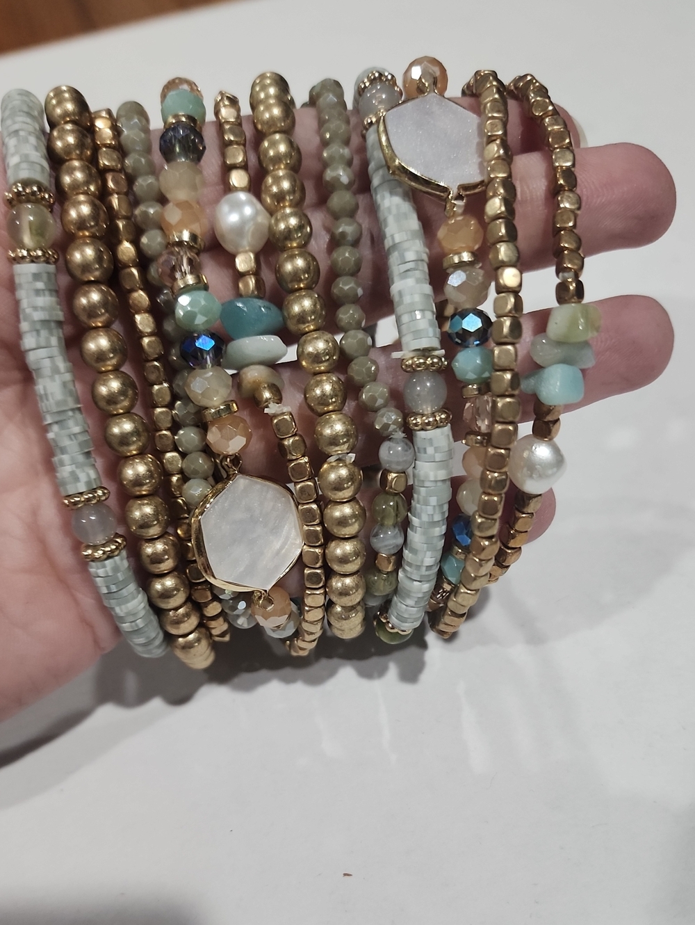 Maurices Multi-Strand Beaded Bracelet Set - Gold, Mint, Pearl